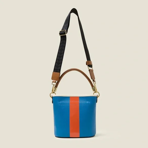 Orla Kiely NWT Blue and Orange Bucket Bag with Brown Handle - Picture 2 of 8